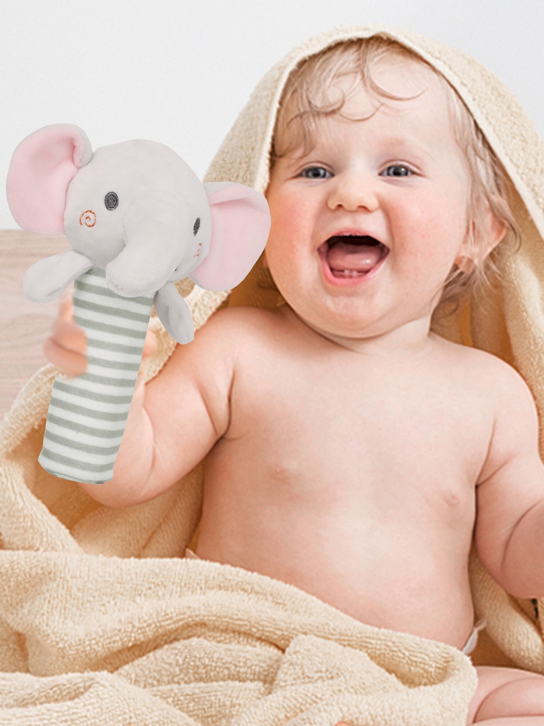 

Baby Moo Grey & Pink Elephant Easy Grip Rattle