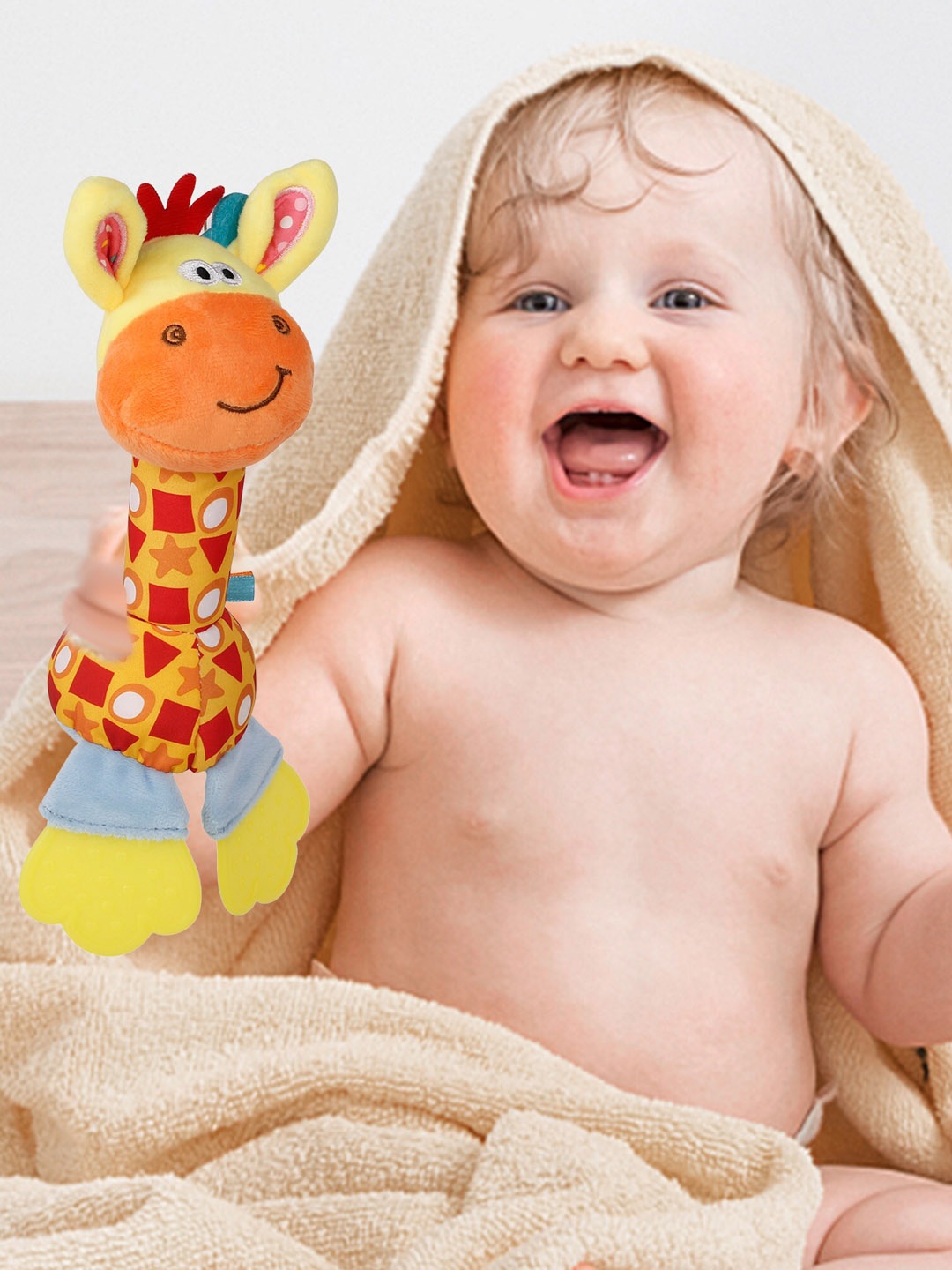 

Baby Moo Multicoloured Giraffe Soft Rattle With Teether, Multi