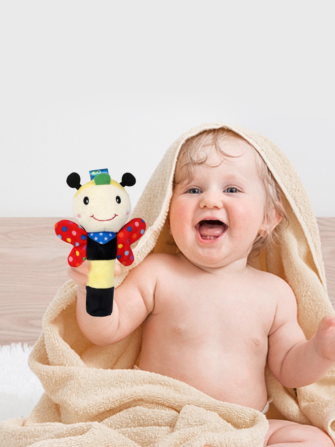 

Baby Moo Multicoloured Bee Handheld Rattle Toy, Red