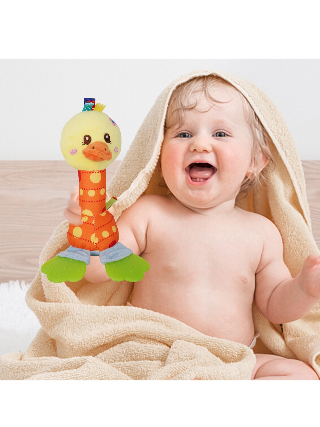 

Baby Moo Infants Yellow & Orange Duckling Soft Rattle Toy With Teether