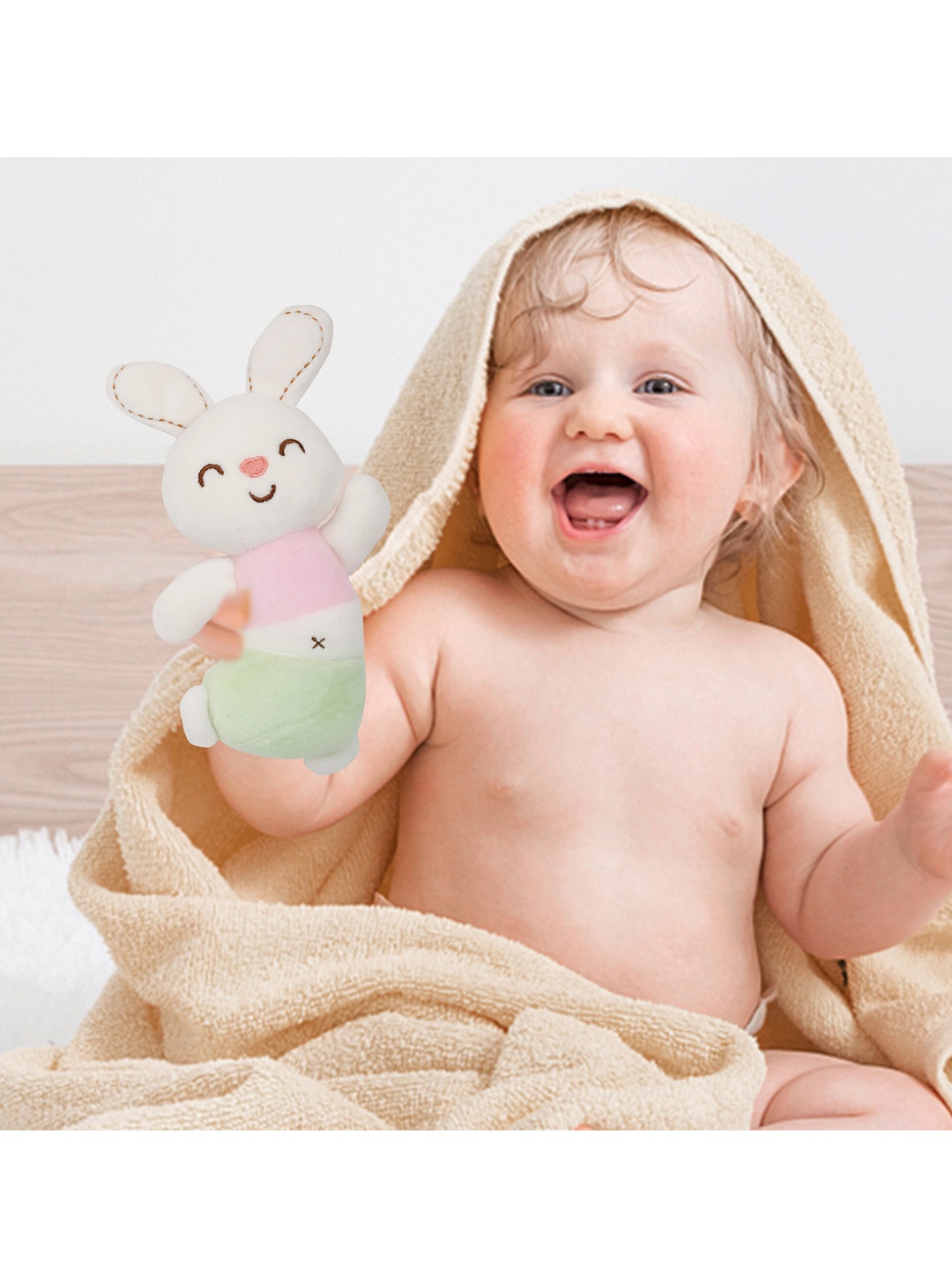 

Baby Moo White Pink & Green Hopping Bunny Handheld Rattle Toy