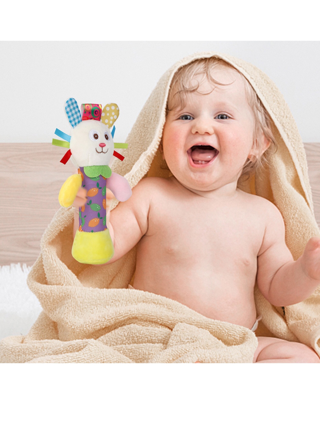

Baby Moo Multicolour Hungry Rabbit Handheld Rattle Toy, Multi