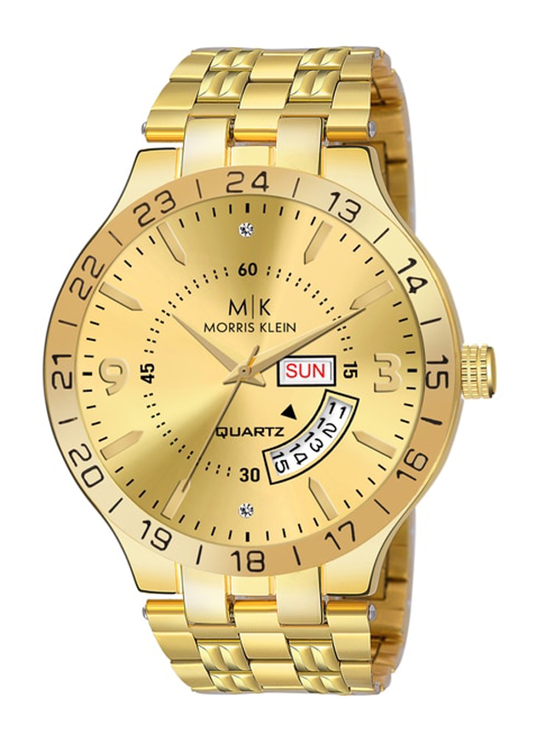 

MORRIS KLEIN Men Gold-Toned Embellished Dial & Gold-Plated Stainless Steel Bracelet Style Straps Analogue Watch