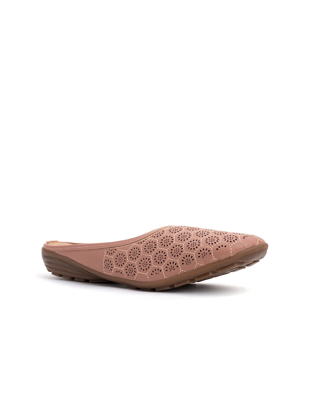 

Khadims Women Peach-Coloured Textured Mules with Laser ut