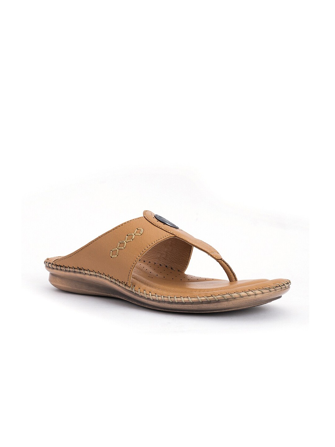 

Khadims Women Beige Genuine Leather T-Strap Flats