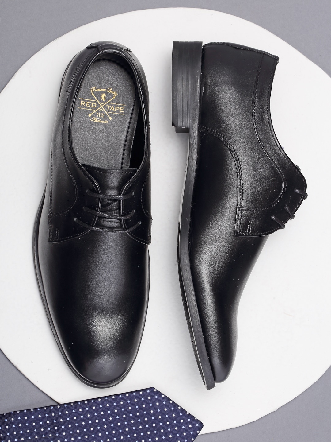 

Red Tape Men Black Solid Leather Formal Derbys