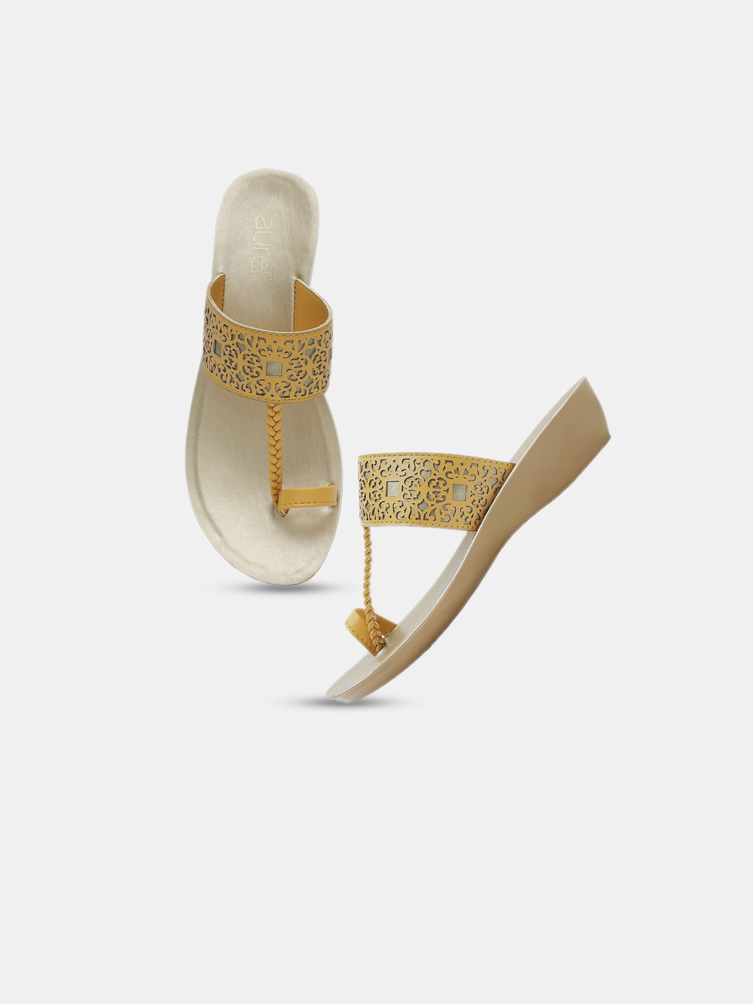 

AURELIA Mustard PU Party Comfort Sandals