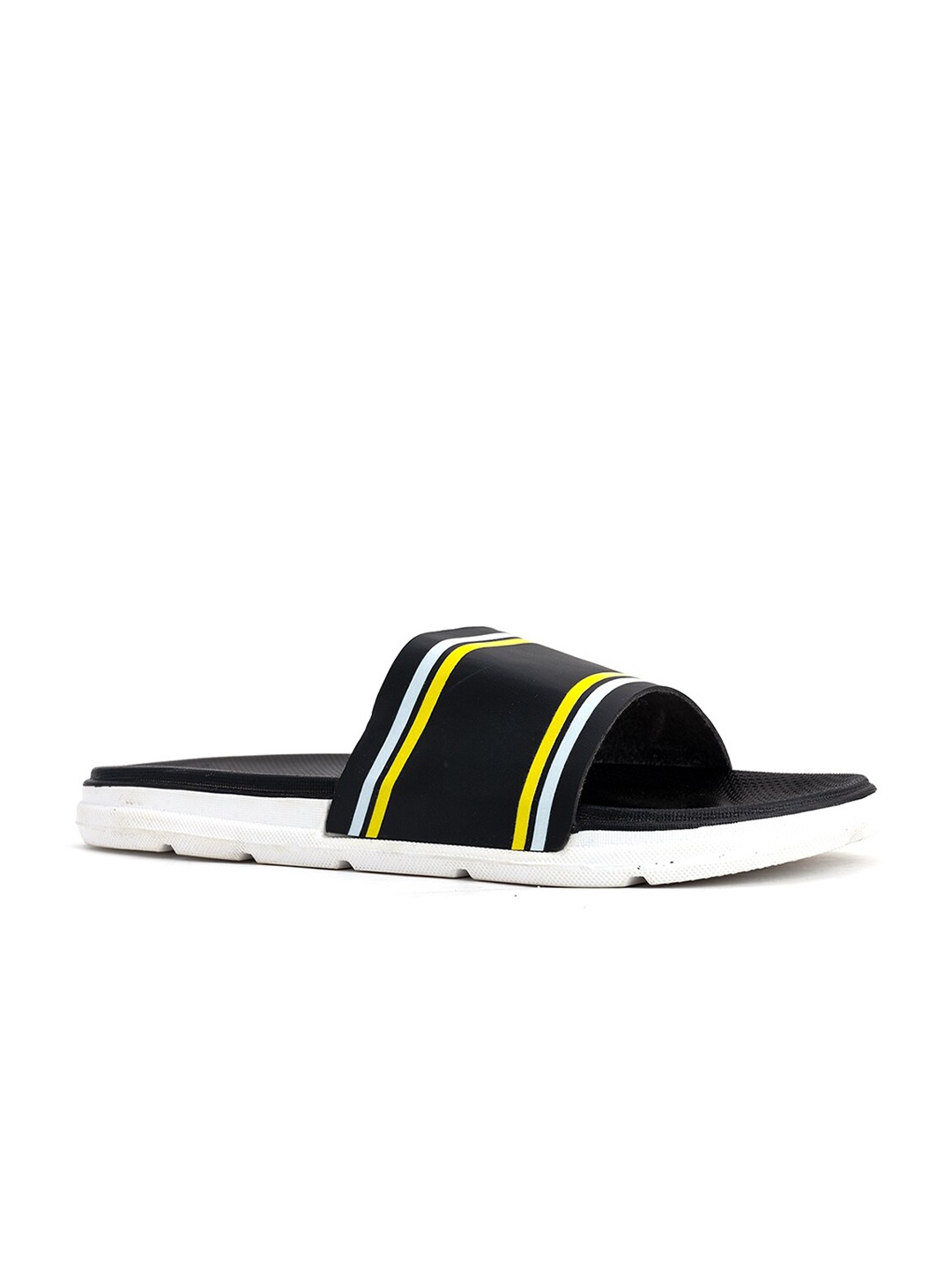 

Khadims Men Black & White Striped Sliders