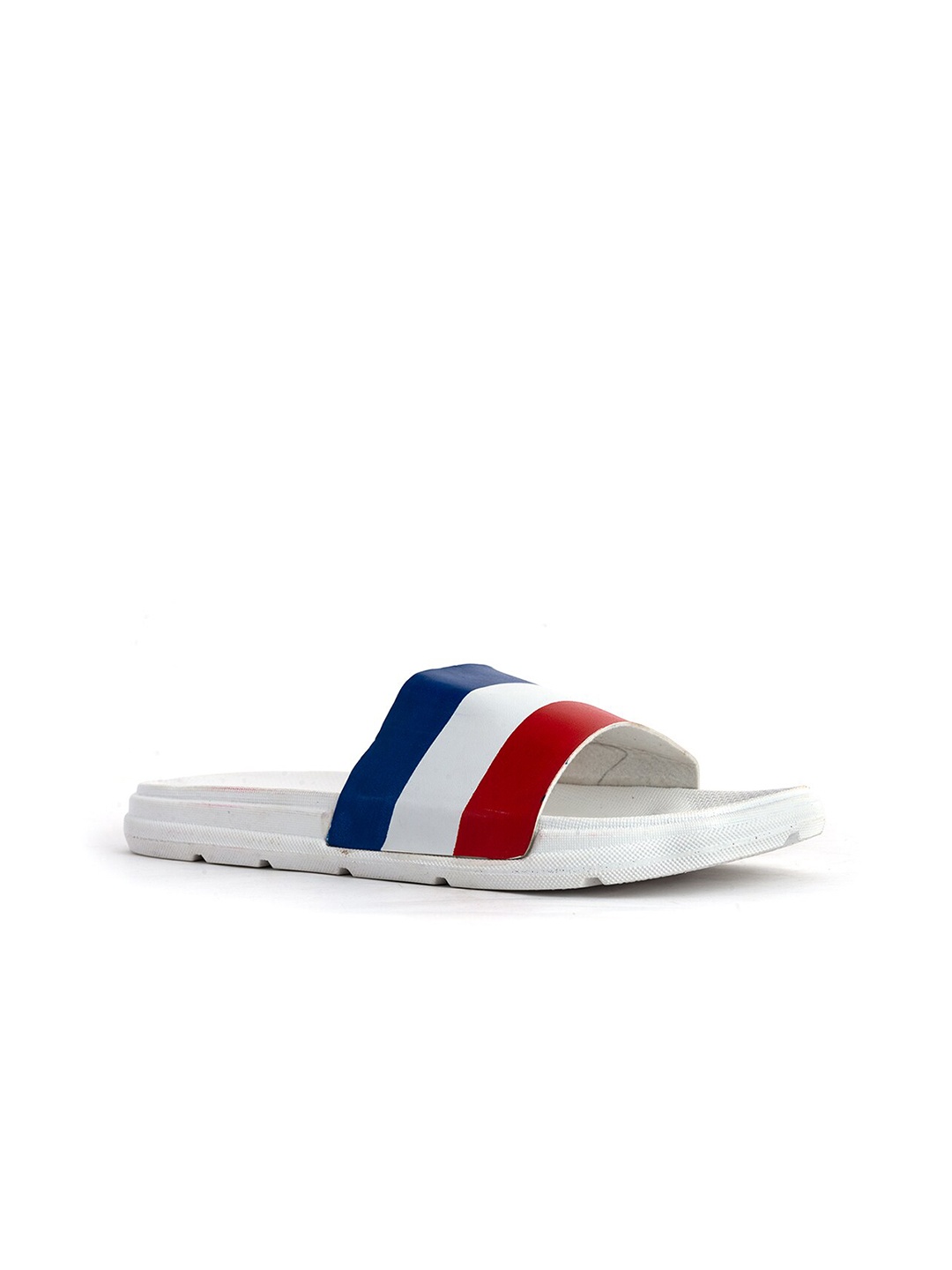 

Khadims Men White & Blue Colourblocked Sliders