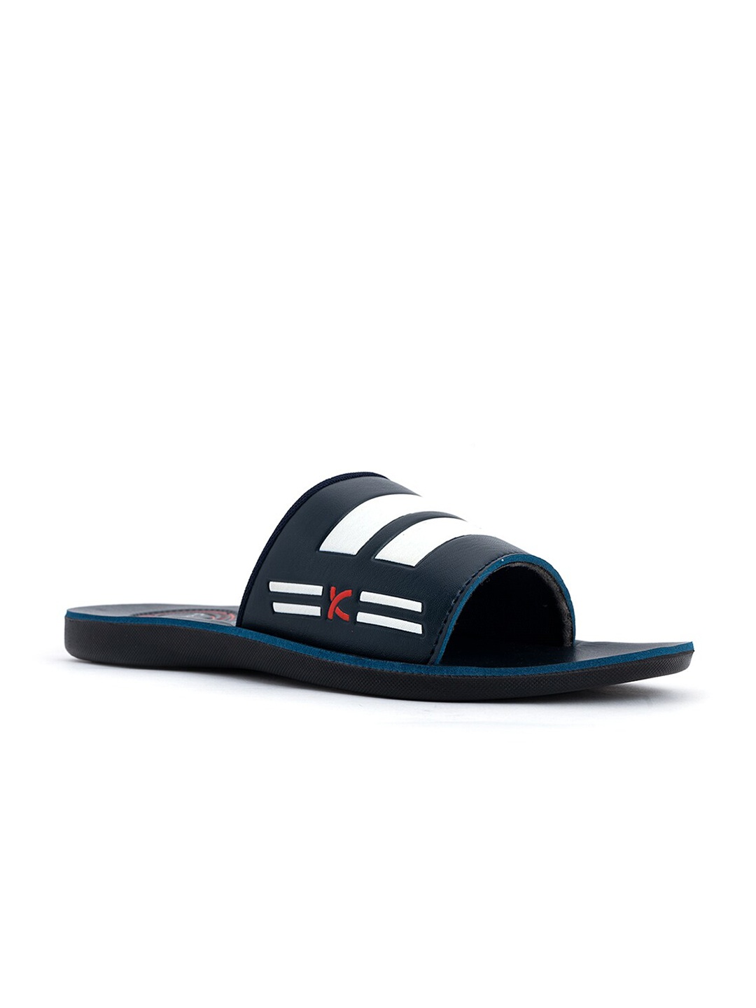 

Khadims Men Navy Blue & White Striped Sliders