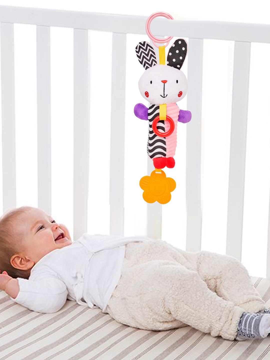 

Baby Moo White & Black Quirky Bunny Hanging Pulling Toy With Teether