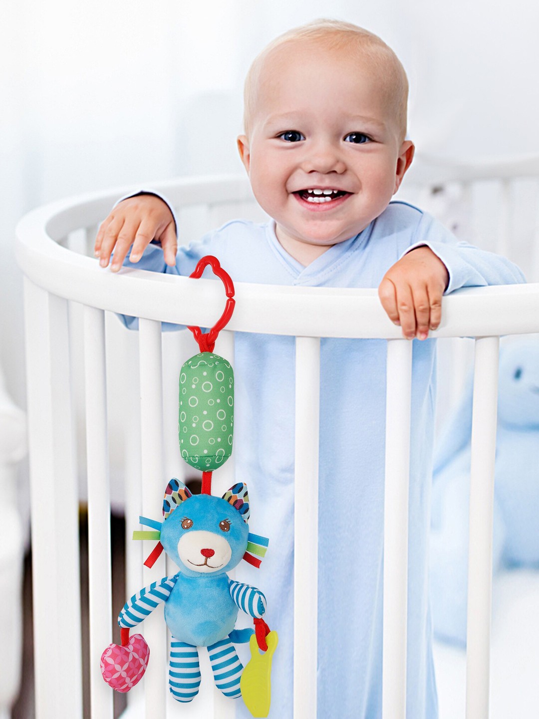 

Baby Moo Kids Blue & Green Animal Hanging Toy With Teether