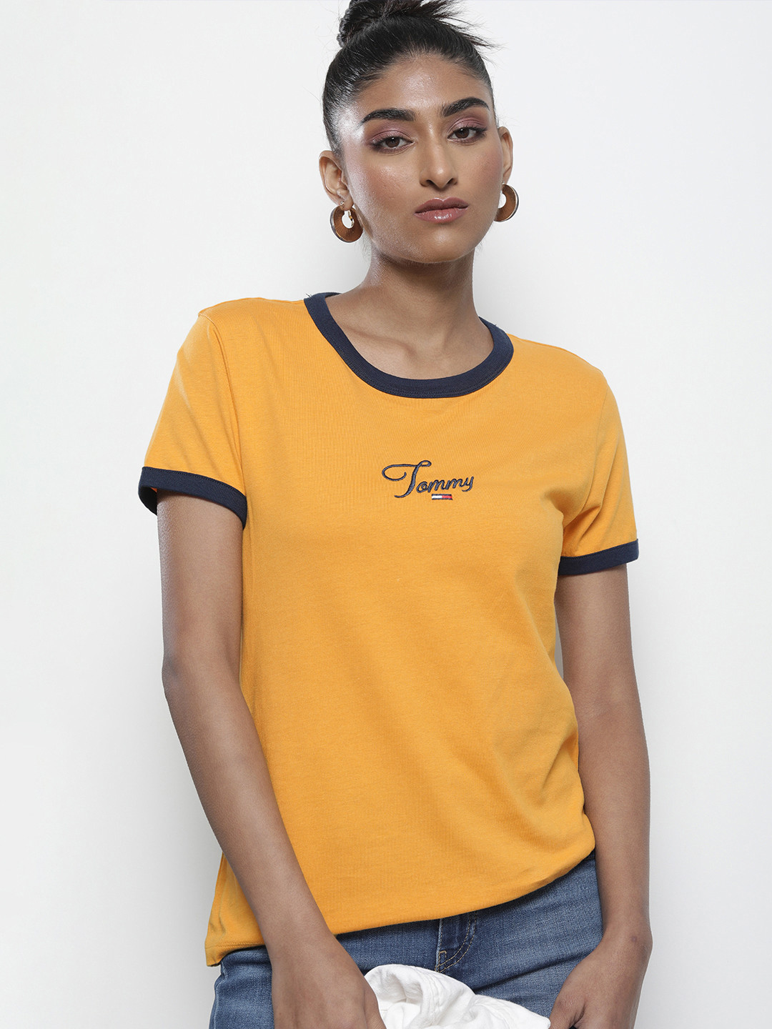 

Tommy Hilfiger Women Yellow Brand Logo Pure Cotton T-shirt