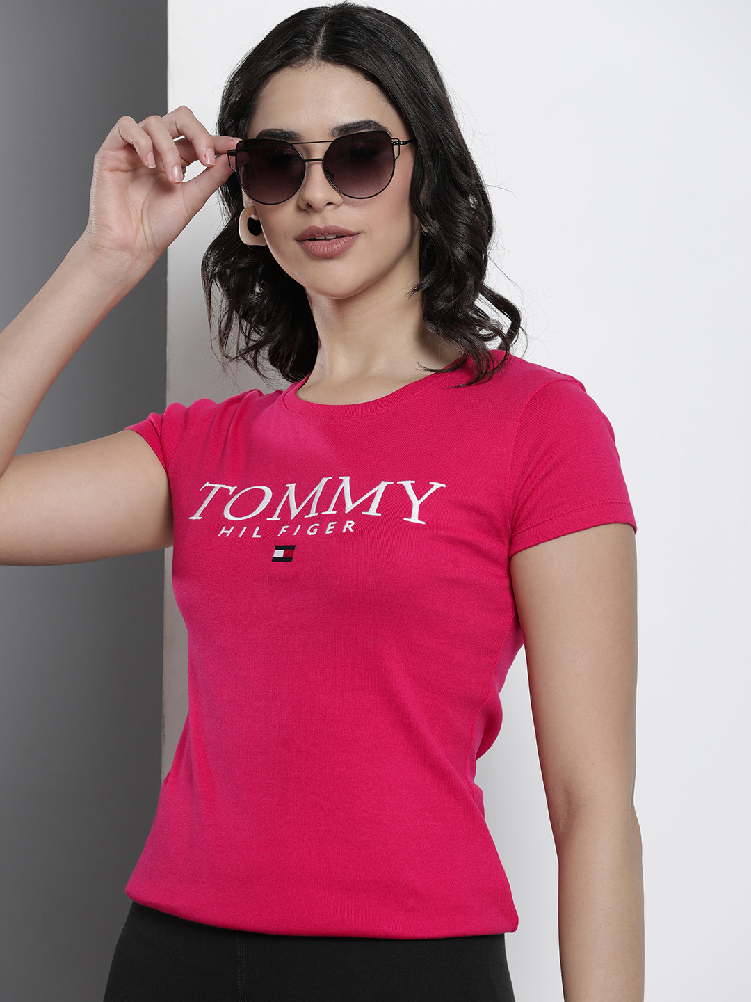 

Tommy Hilfiger Brand Logo Embroidered Pure Cotton T-shirt, Pink
