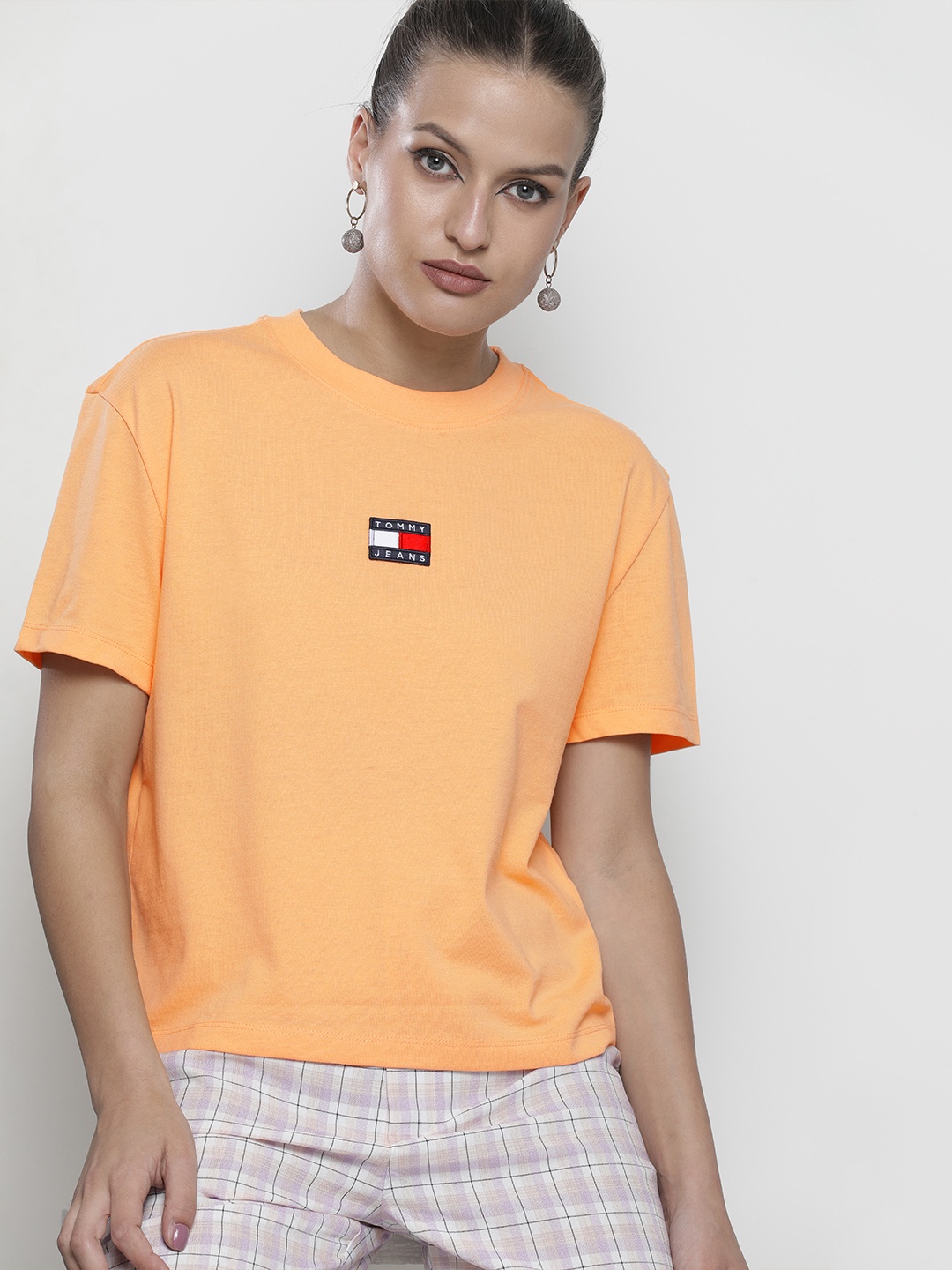 

Tommy Hilfiger Women Orange Brand Logo Printed Applique T-shirt