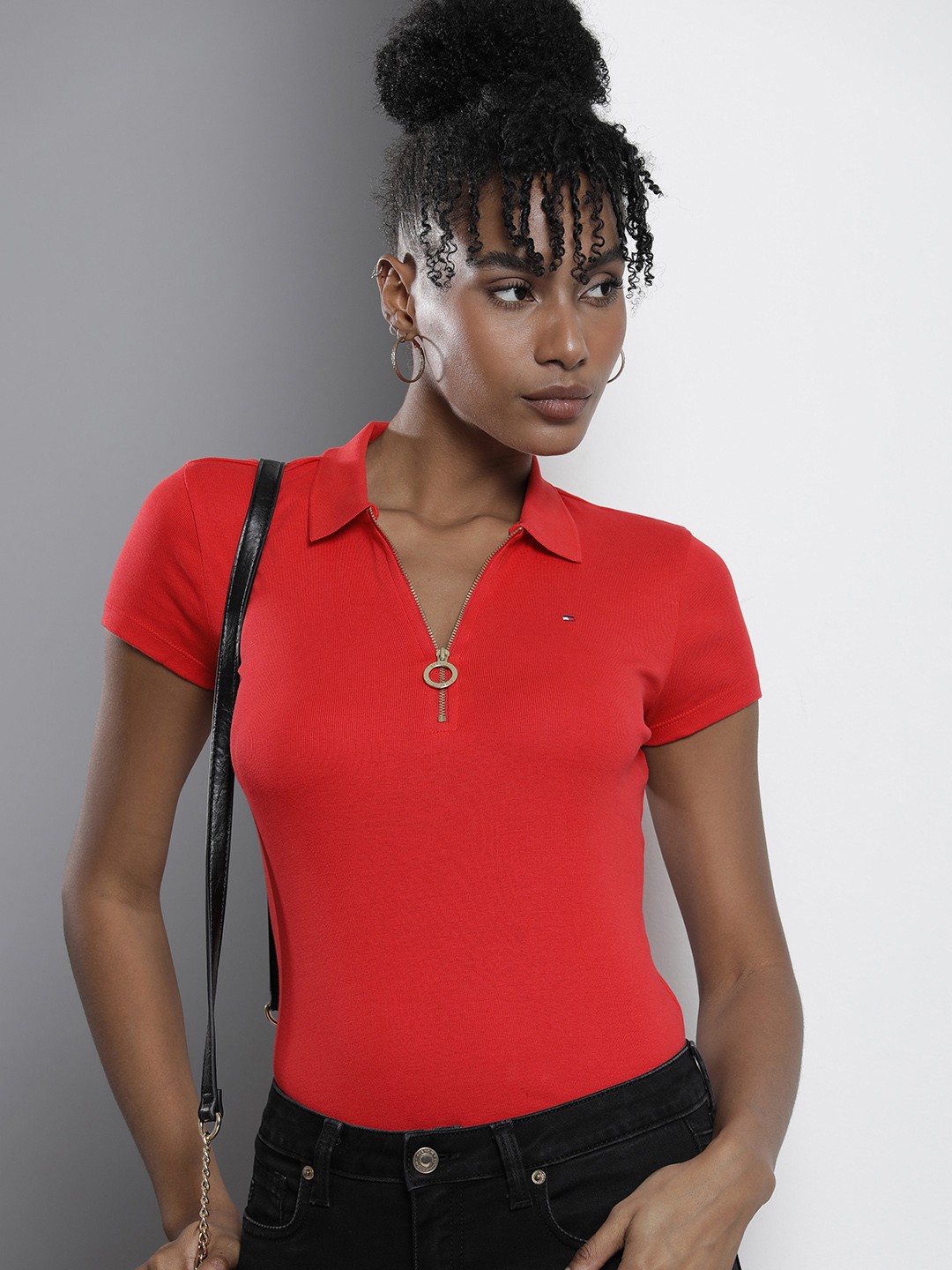 

Tommy Hilfiger Women Red Polo Collar Slim Fit T-shirt
