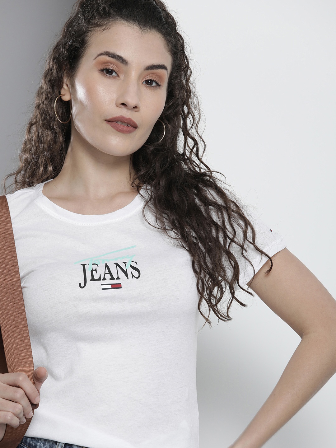 

Tommy Hilfiger Women White Brand Logo Printed Skinny Fit T-shirt