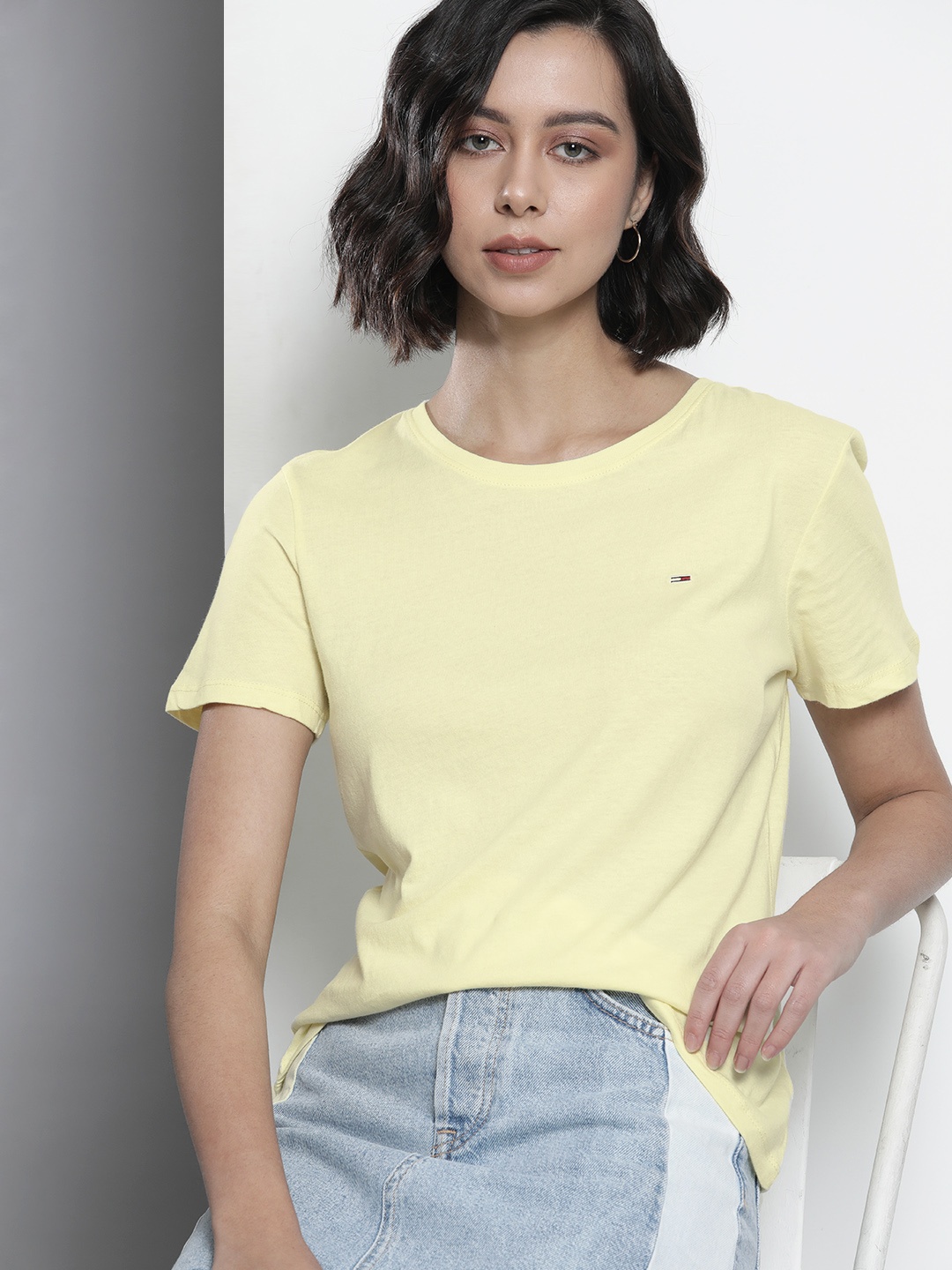 

Tommy Hilfiger Women Yellow Solid Slim Fit T-shirt