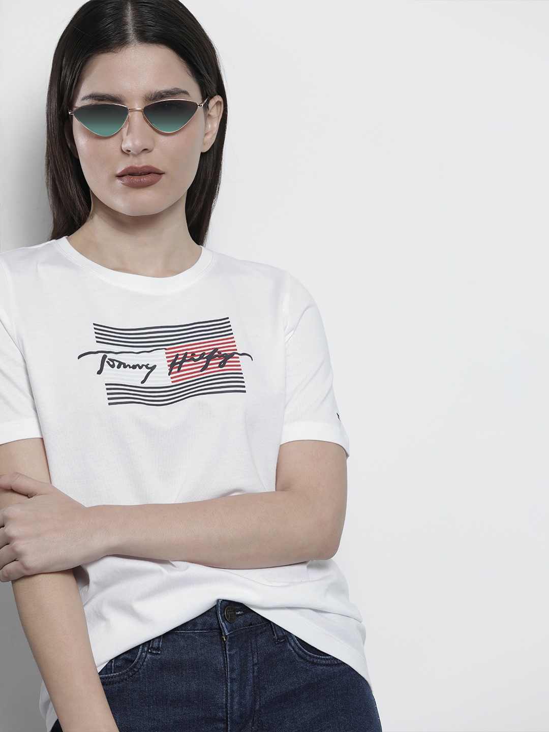 

Tommy Hilfiger Women White Graphic Printed Pure Cotton T-shirt