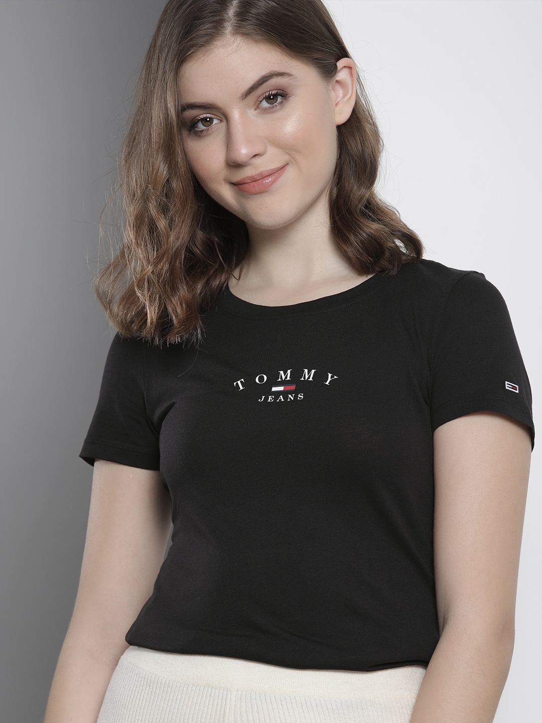 

Tommy Hilfiger Women Black Slim Fit T-shirt with Printed Detail