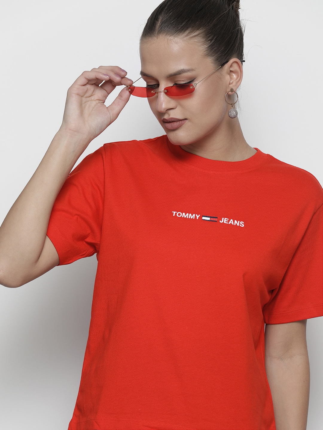 

Tommy Hilfiger Women Red Brand Logo Printed T-shirt