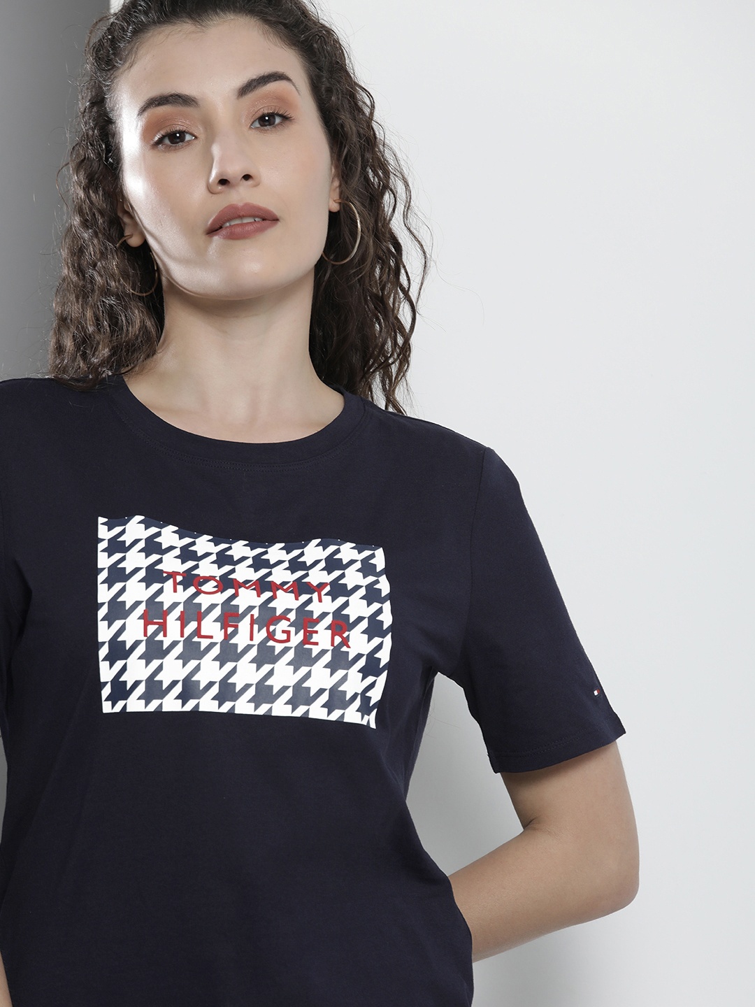 

Tommy Hilfiger Women Navy Blue & White Printed T-shirt