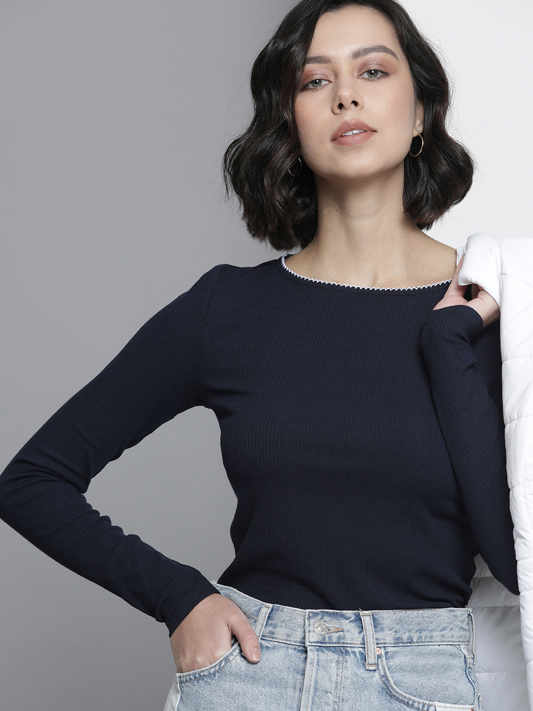 

Tommy Hilfiger Women Navy Blue Organic Cotton Slim Fit T-shirt