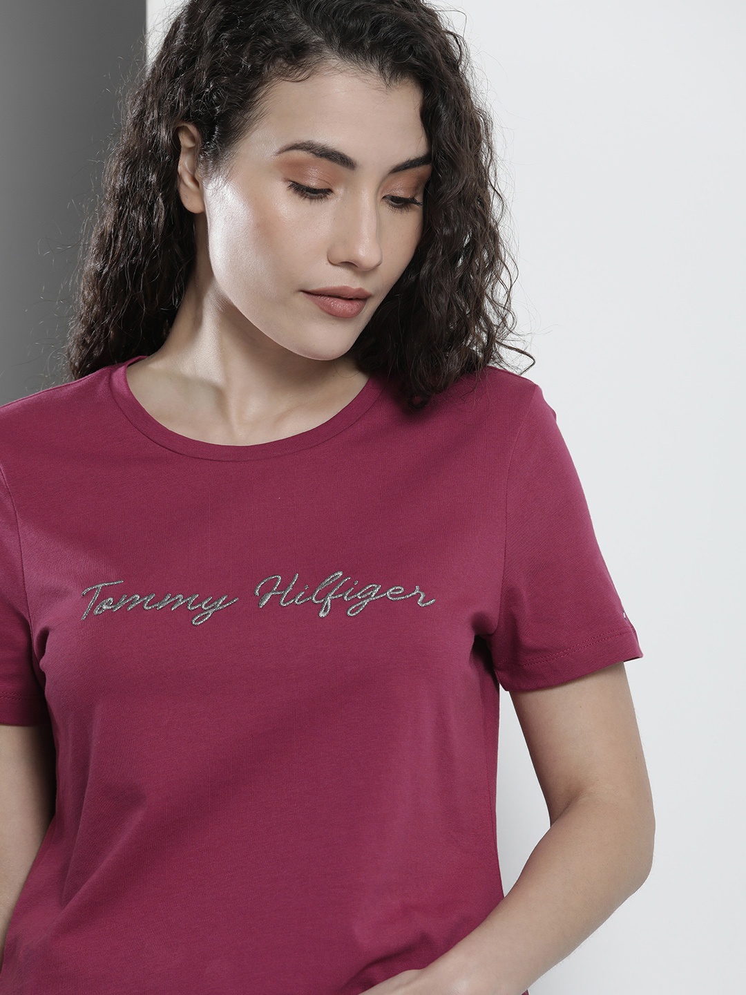 

Tommy Hilfiger Women Magenta Brand Logo T-shirt
