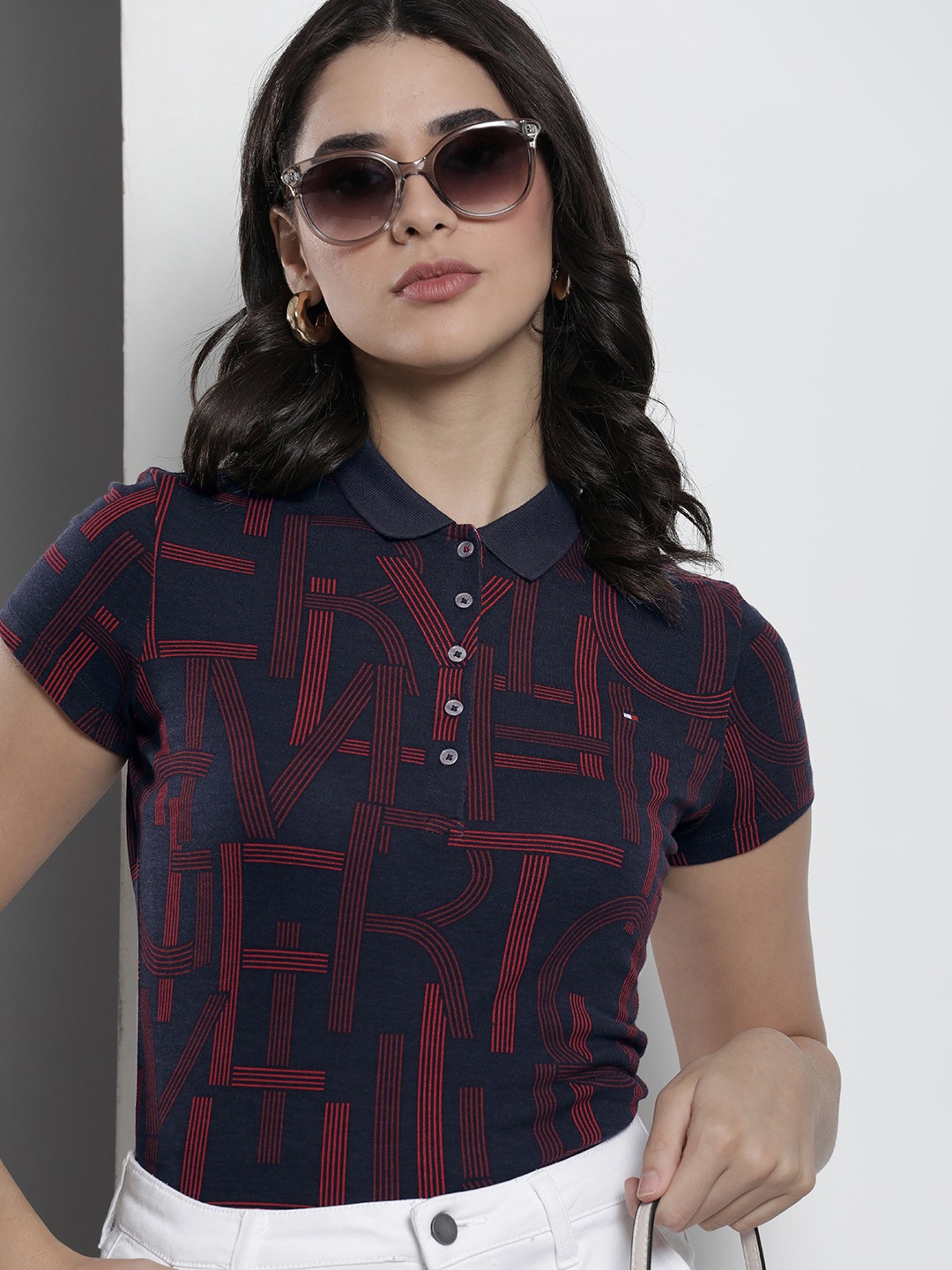 

Tommy Hilfiger Sustainable Typography Graphic Printed Polo Collar Slim Fit T-shirt, Red