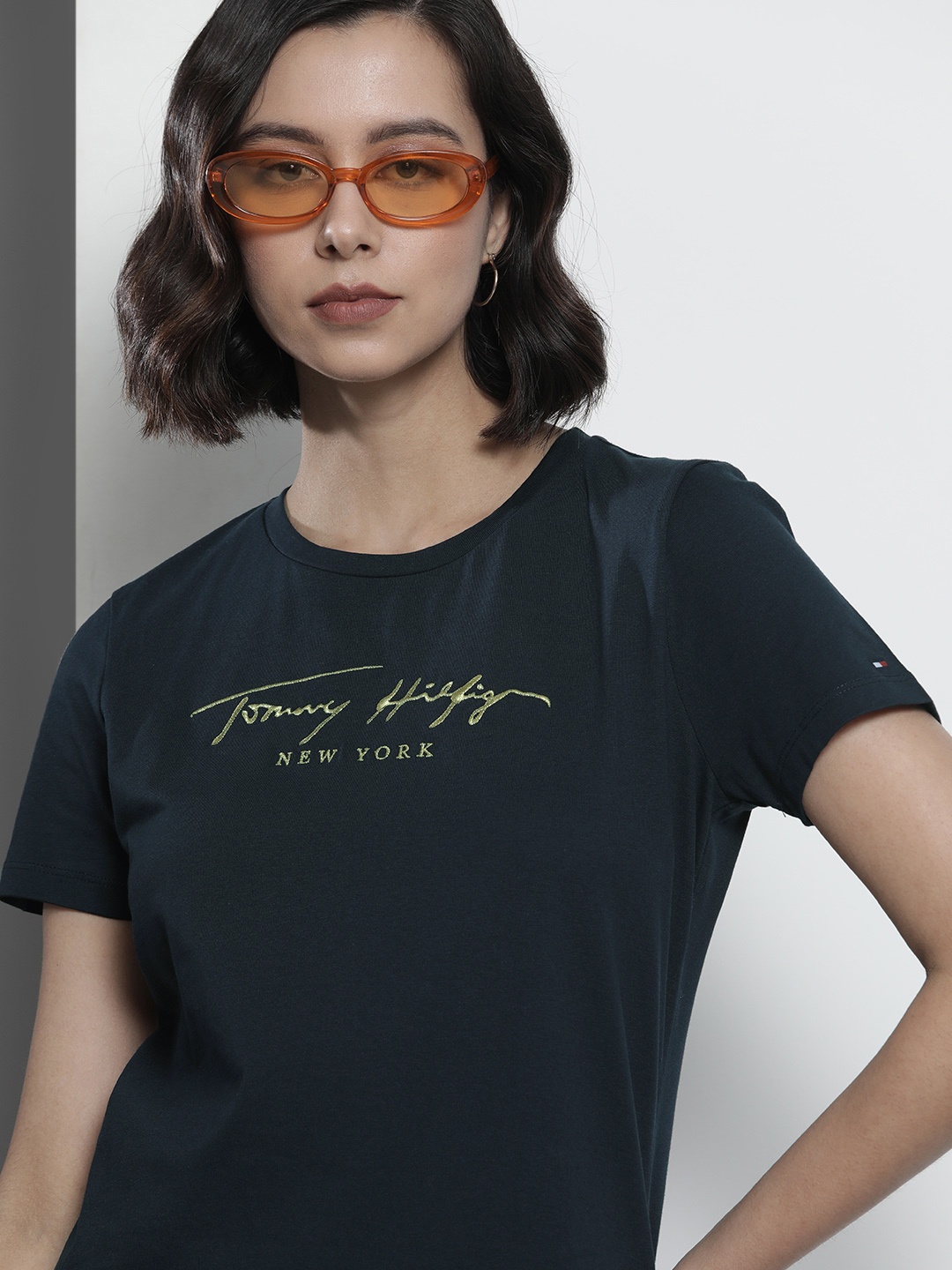 

Tommy Hilfiger Women Navy Blue Typography Printed Casual T-shirt