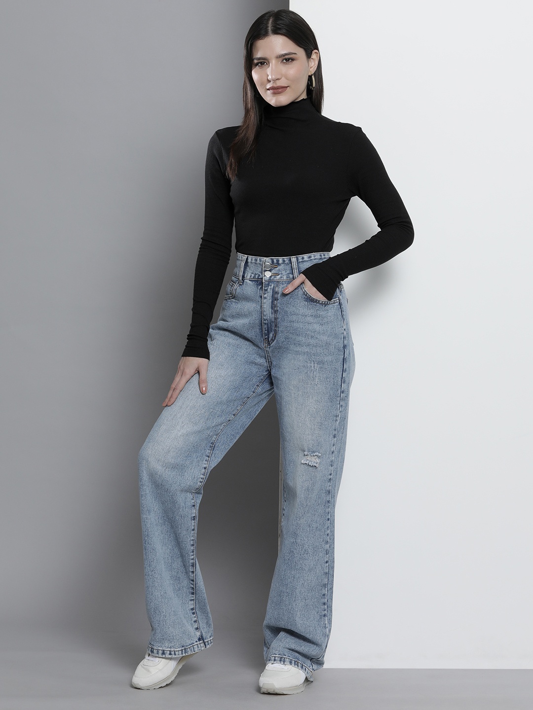 

Tommy Hilfiger Women Black High Neck Pure Cotton Slim Fit T-shirt
