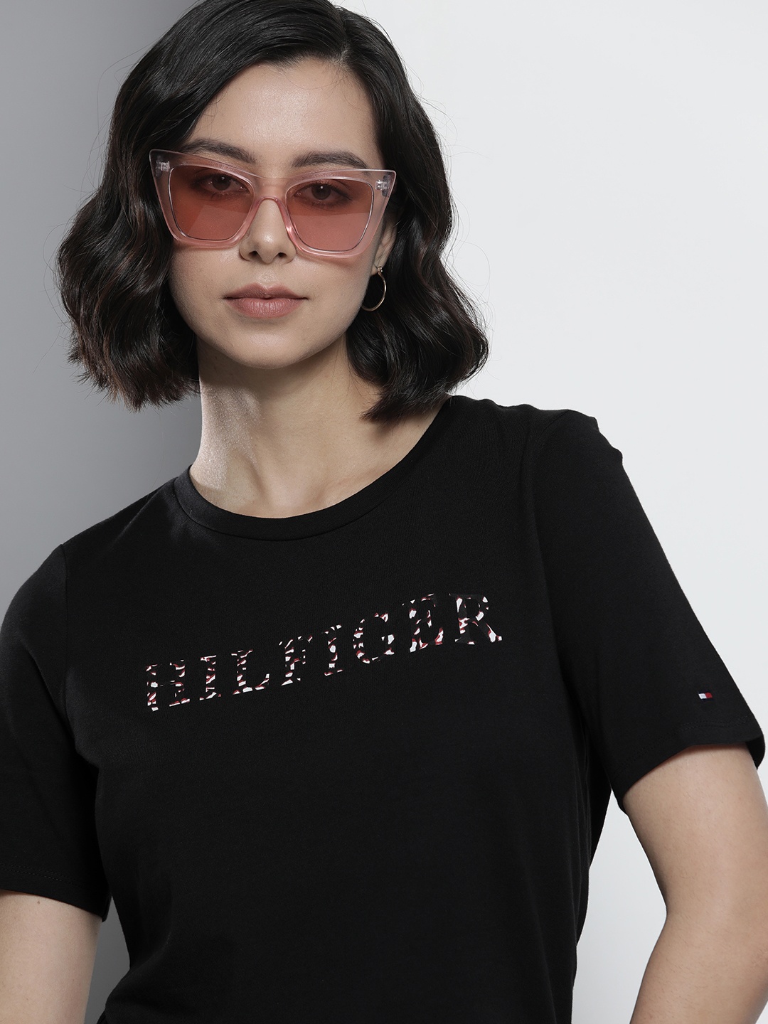 

Tommy Hilfiger Women Black Typography Printed T-shirt