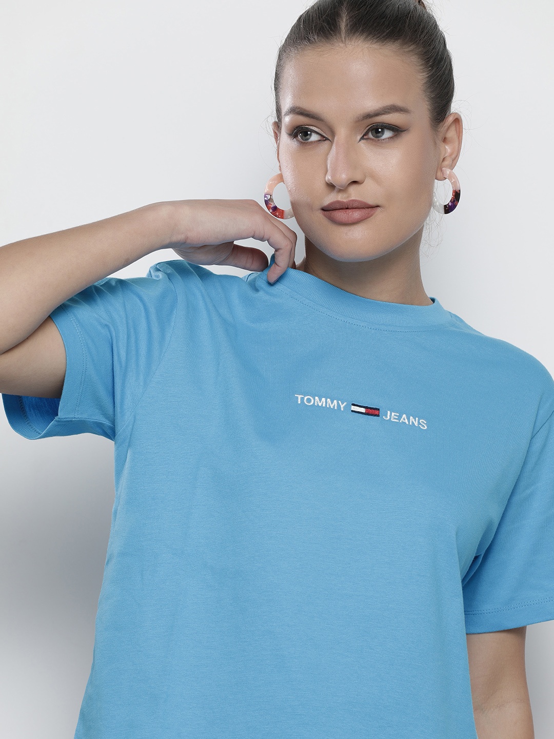 

Tommy Hilfiger Women Blue Brand Logo Pure Cotton T-shirt