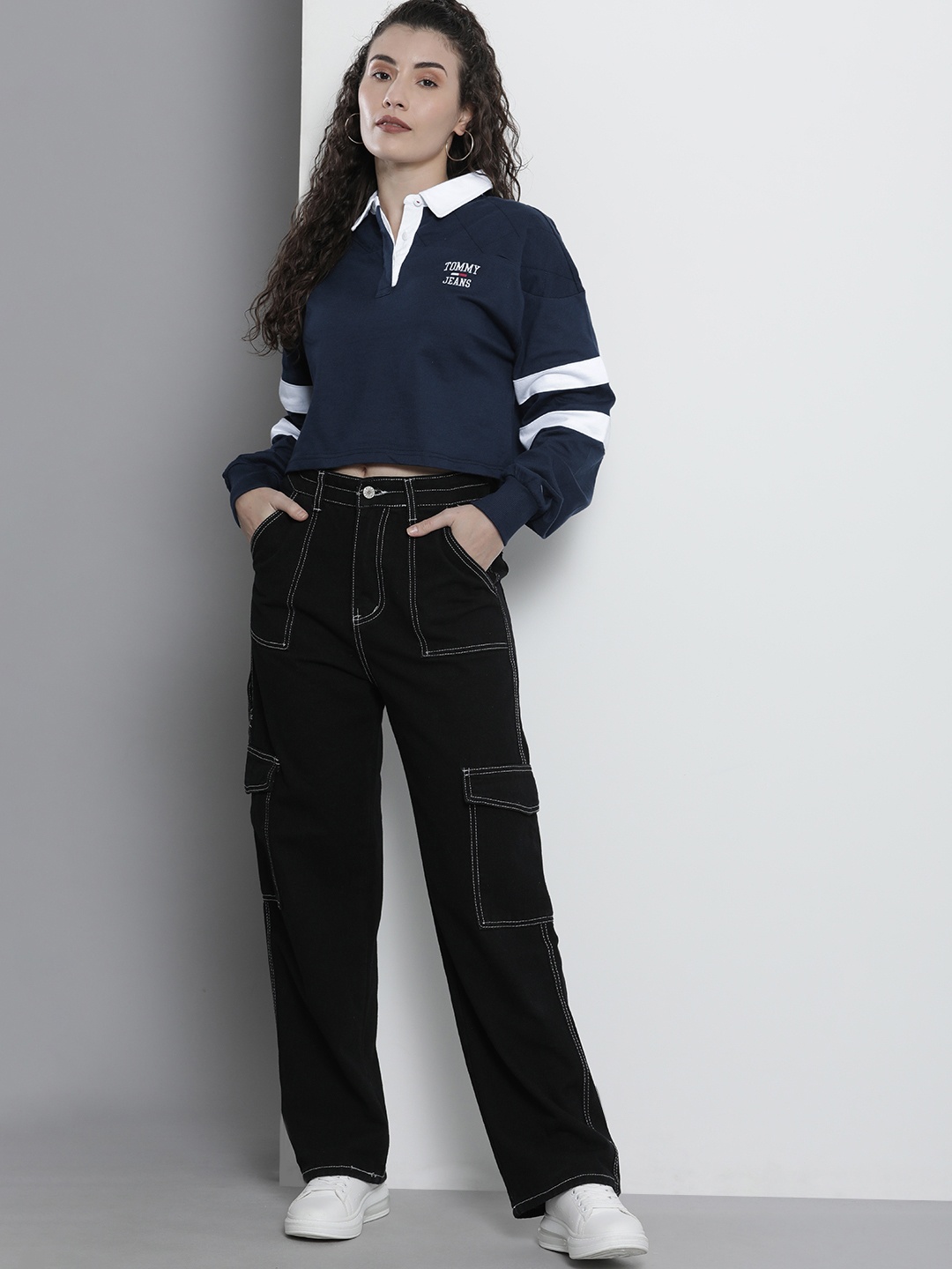 

Tommy Hilfiger Women Blue & White Printed Polo Collar T-shirt