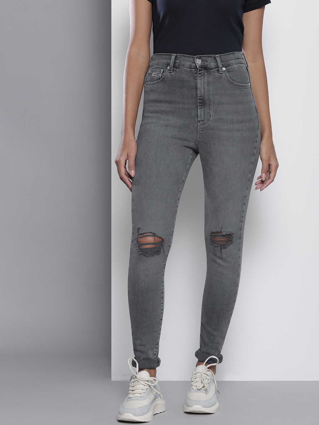 

Tommy Hilfiger Women Green Melany Super Skinny Fit High-Rise Slash Knee Stretchable Jeans