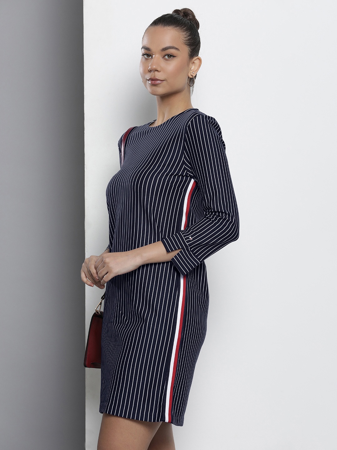 

Tommy Hilfiger Striped Round-Neck Sheath Dress, Navy blue