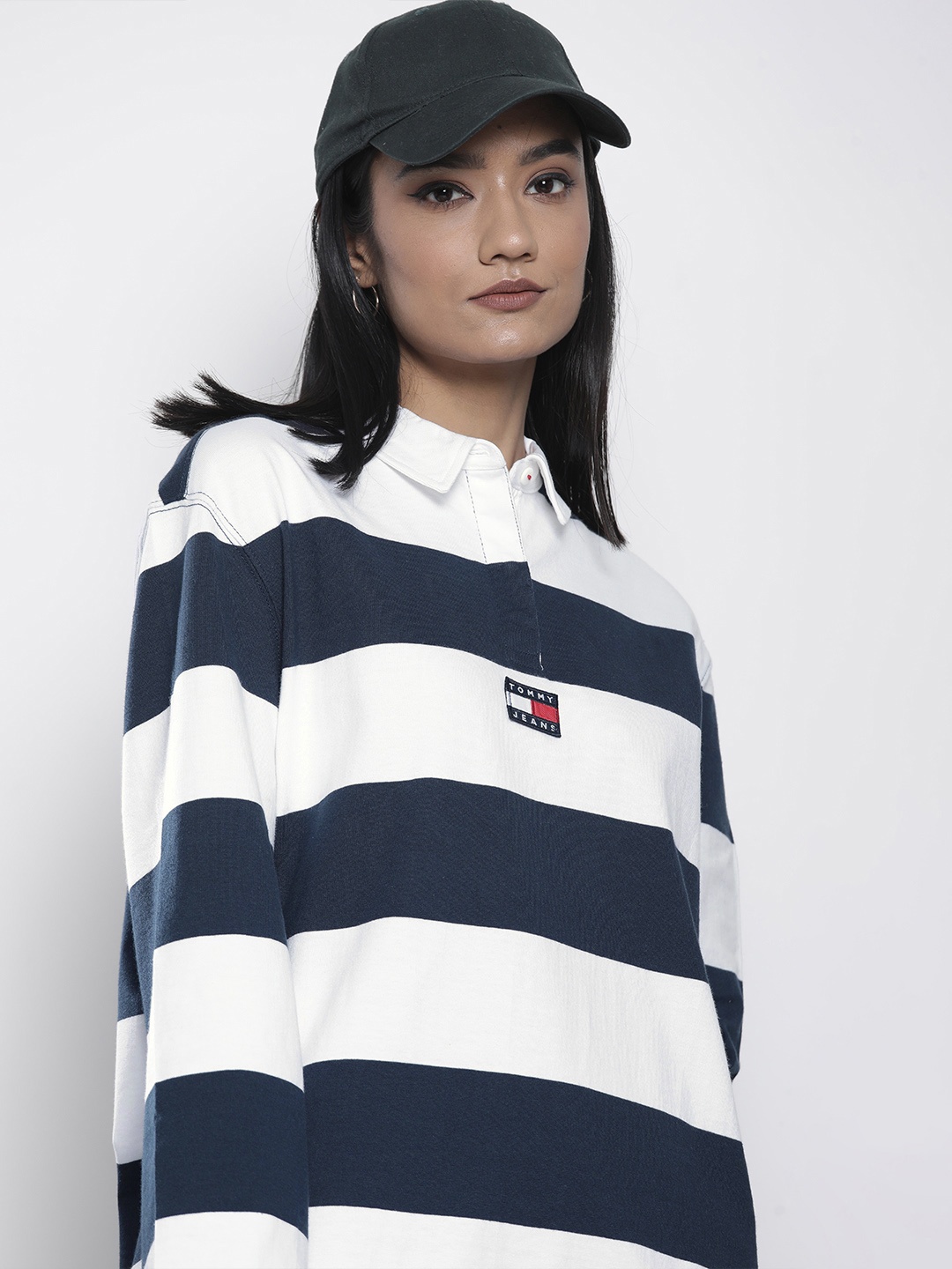 

Tommy Hilfiger White & Navy Blue Striped Pure Cotton T-shirt Dress