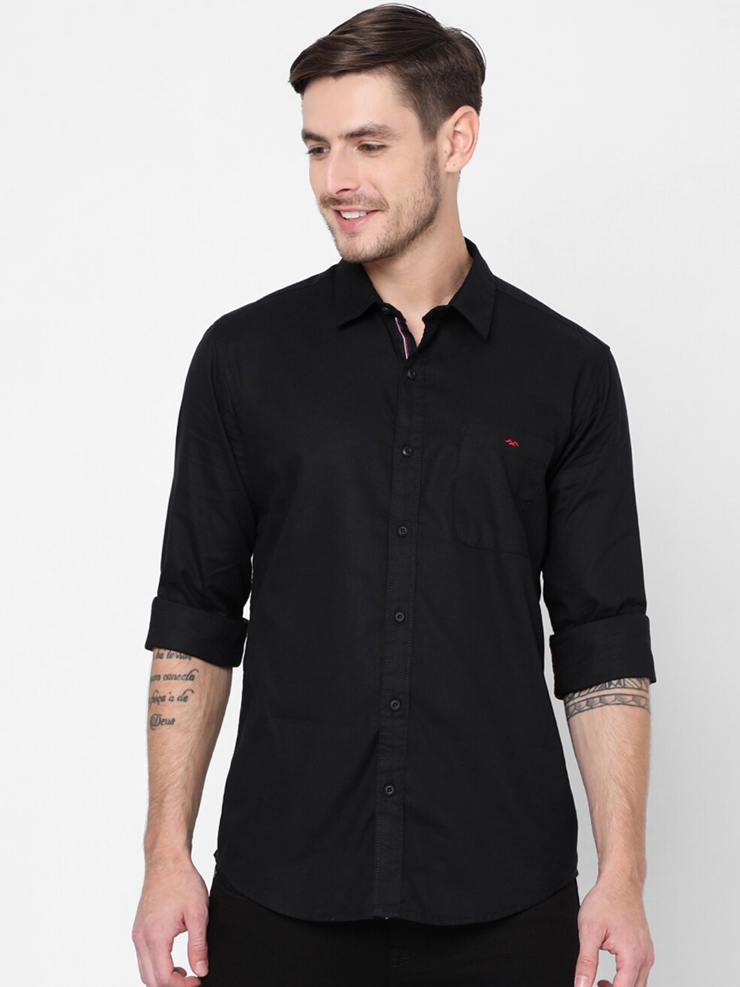

Mufti Men Black Slim Fit Pure Cotton Casual Shirt