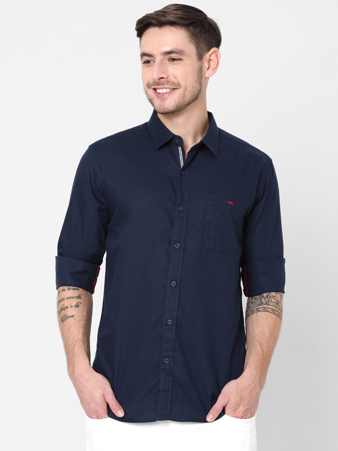

Mufti Men Navy Blue Slim Fit Pure Cotton Casual Shirt