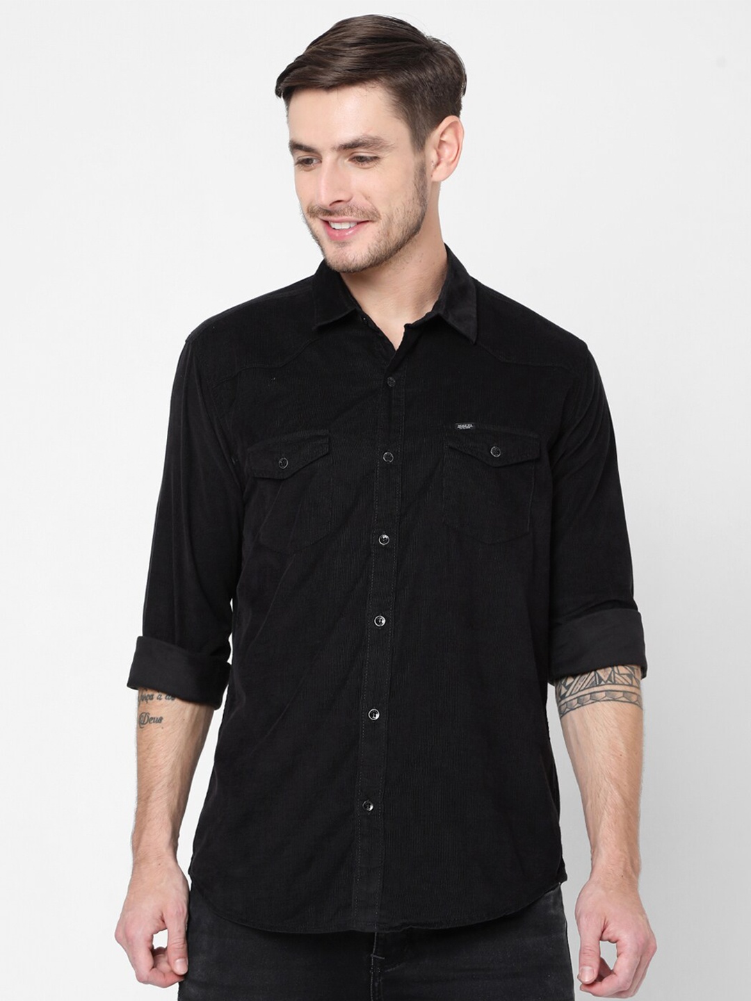 

Mufti Men Black Slim Fit Pure Cotton Casual Shirt
