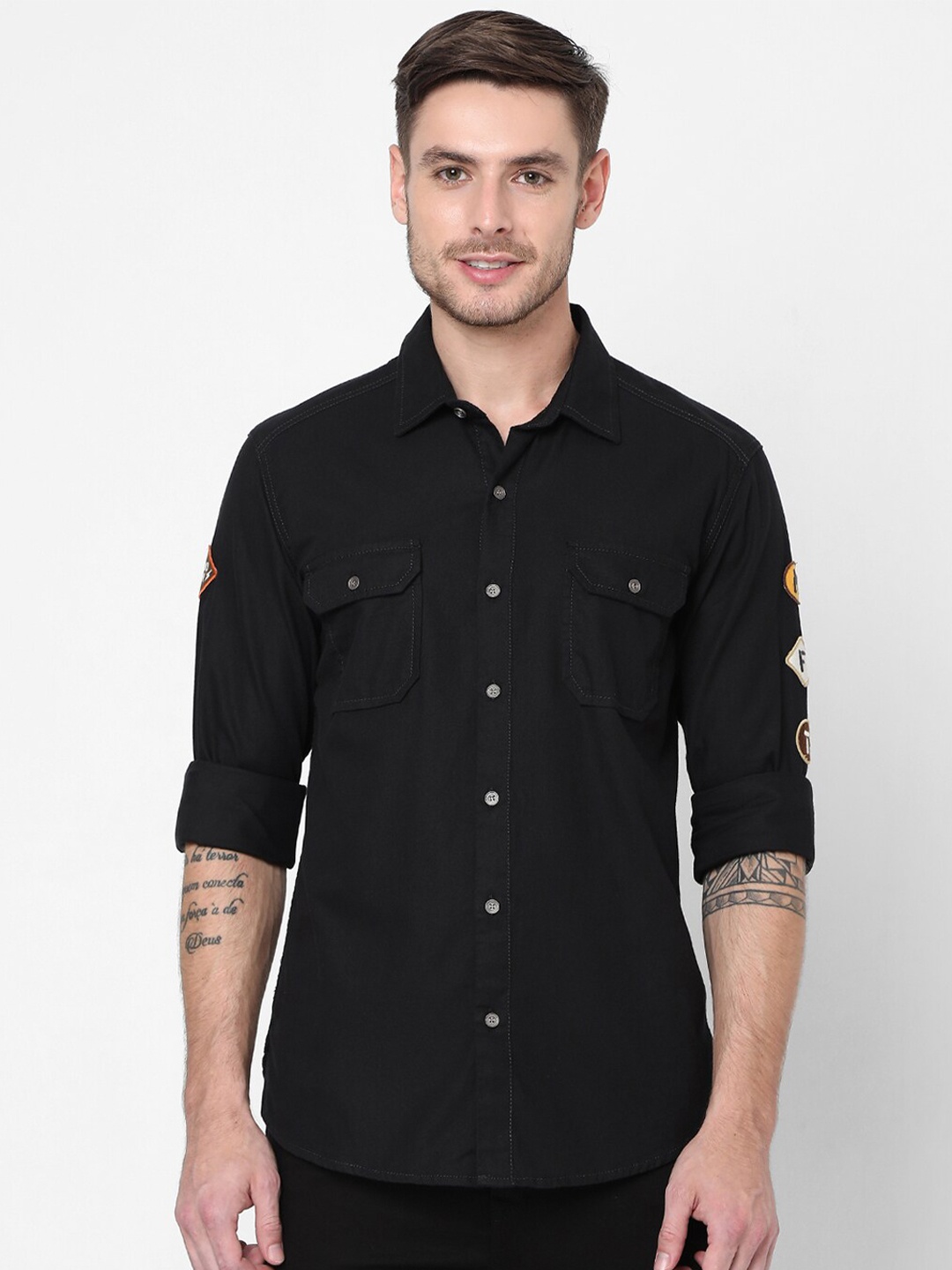 

Mufti Men Black Slim Fit Pure Cotton Casual Shirt