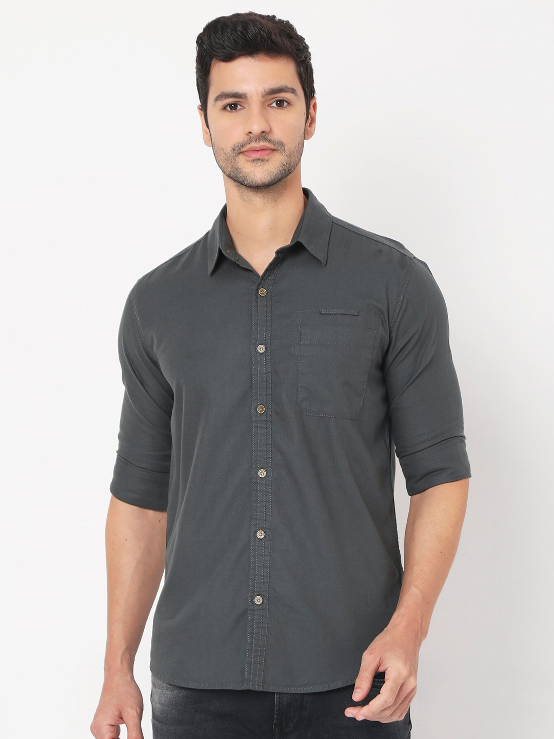 

Mufti Men Olive Green Slim Fit Casual Shirt
