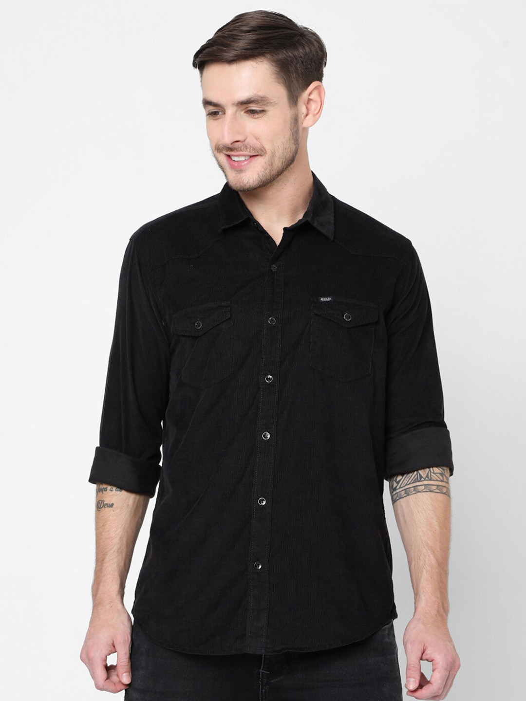 

Mufti Men Black Slim Fit Pure Cotton Casual Shirt
