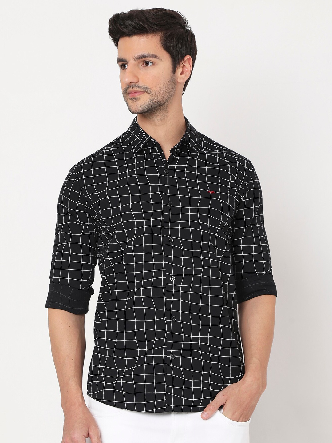 

Mufti Men Black Slim Fit Checked Pure Cotton Casual Shirt