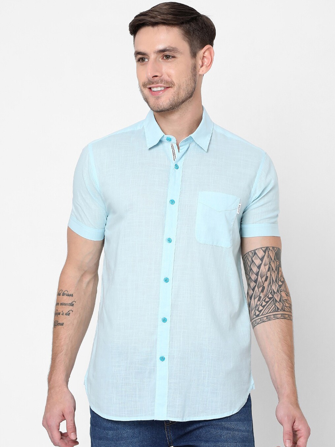 

Mufti Men Blue Slim Fit Pure Cotton Casual Shirt