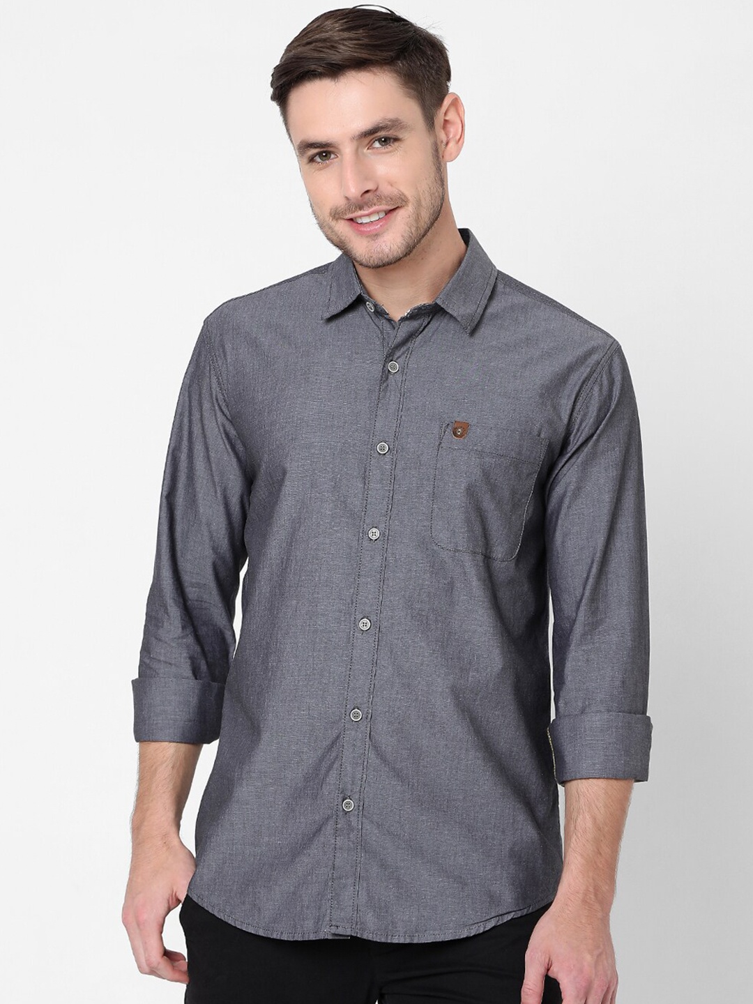 

Mufti Men Grey Slim Fit Pure Cotton Casual Shirt