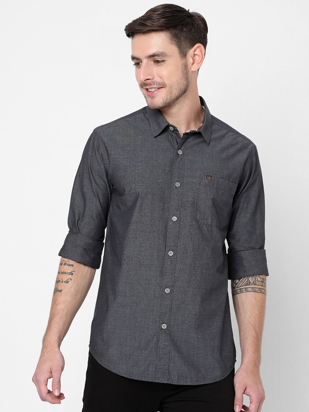 

Mufti Men Grey Slim Fit Casual Shirt