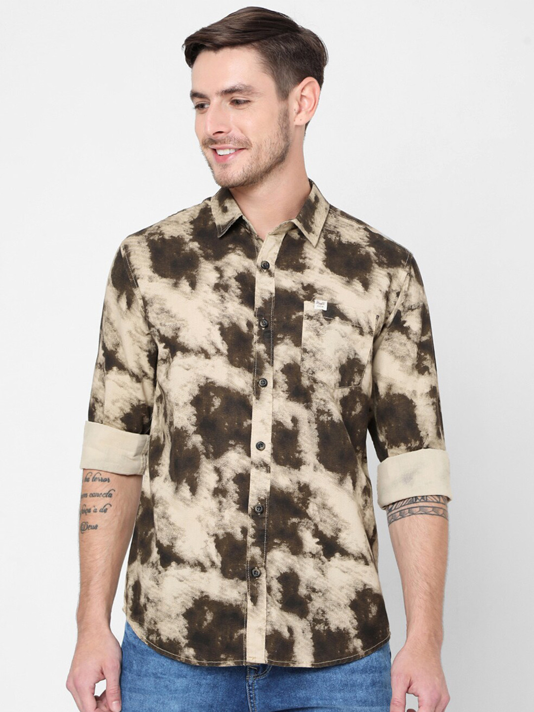 

Mufti Men Brown Slim Fit Printed Pure Cotton Casual Shirt