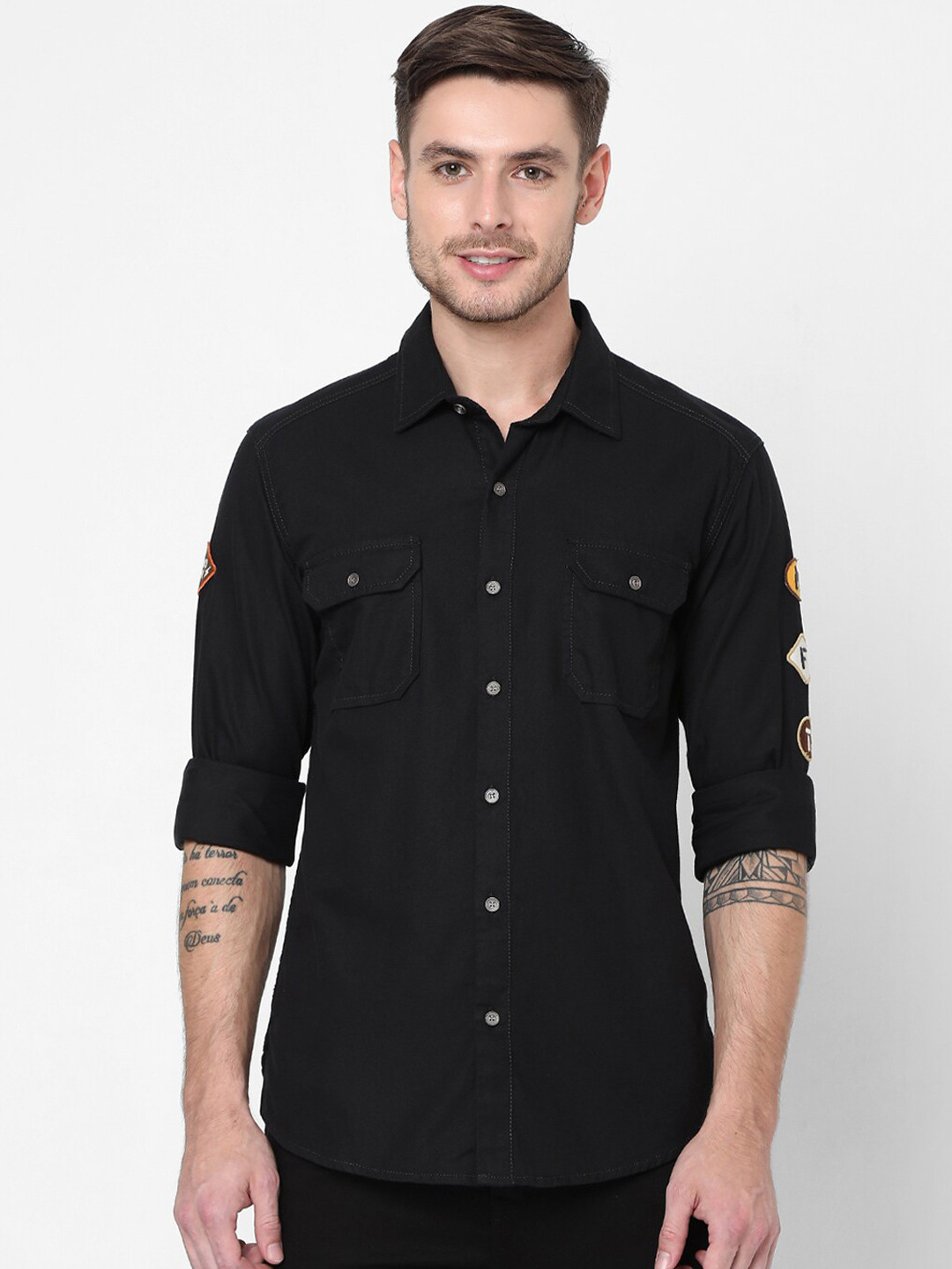 

Mufti Men Black Slim Fit Pure Cotton Casual Shirt