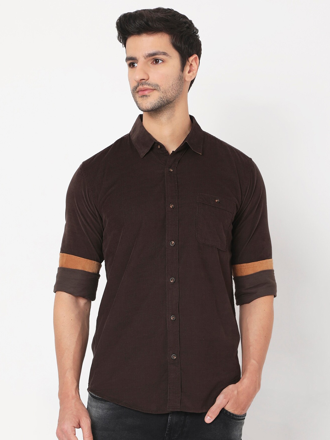 

Mufti Men Brown Slim Fit Micro Checks Checked Casual Shirt